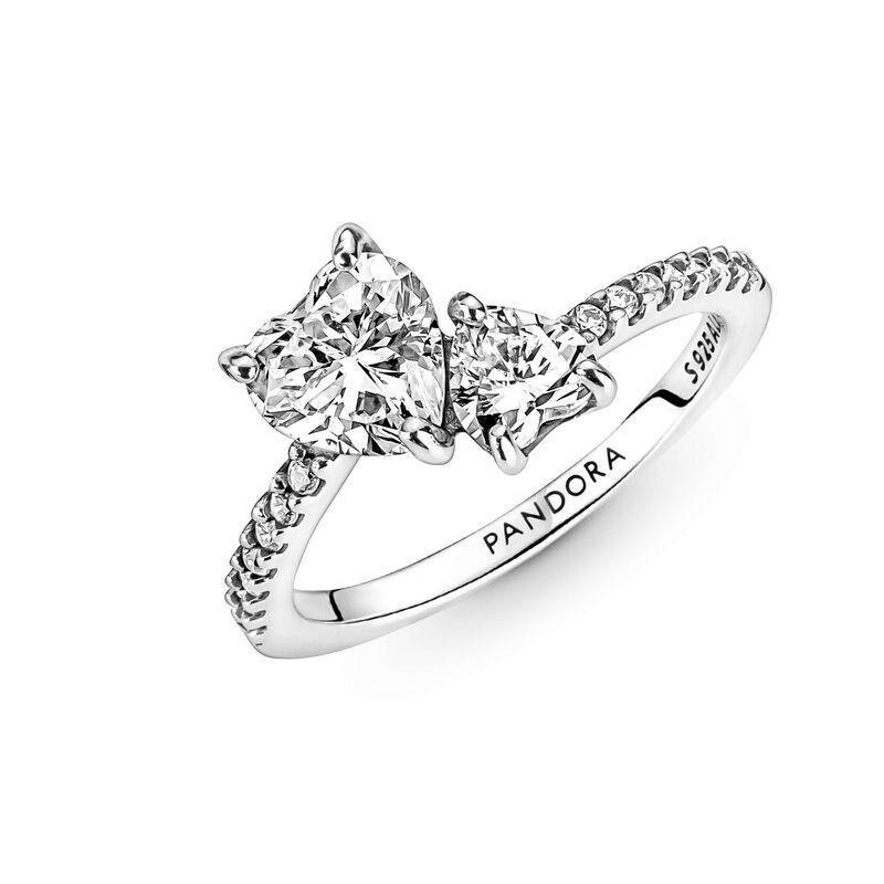 Anillo reluciente corazon doble