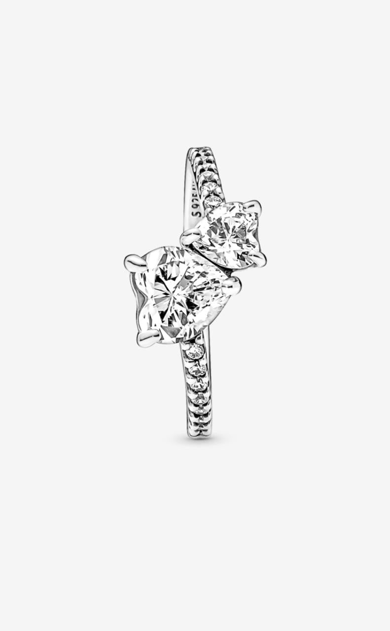 Anillo reluciente corazon doble