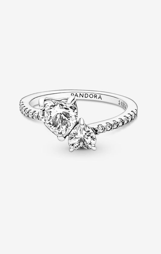 Anillo reluciente corazon doble